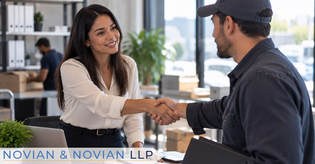 Business owner and worker discussing a contractor relationship
