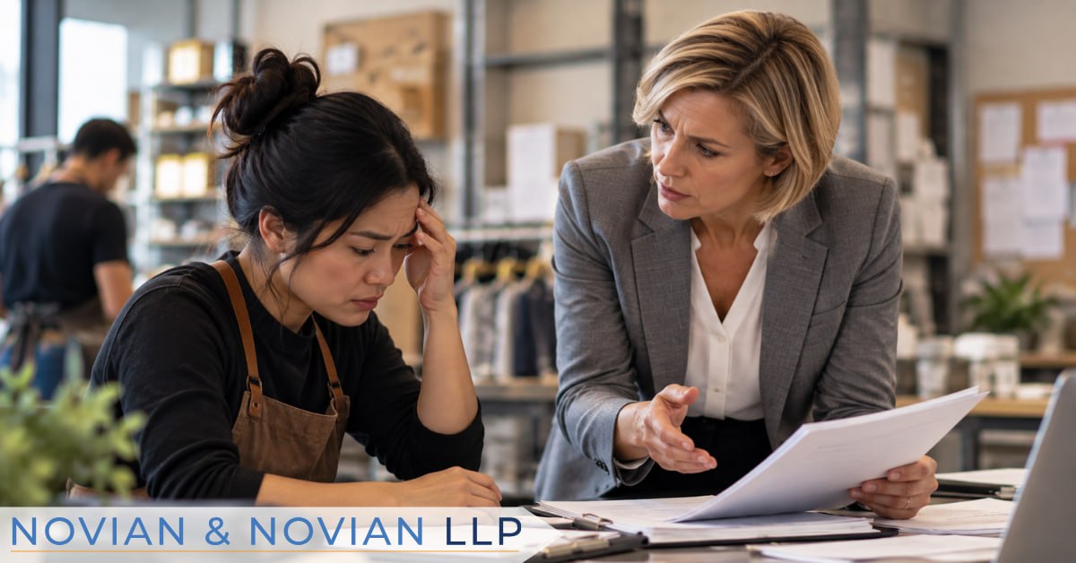 Attorney reviewing workplace investigation documents with an employee