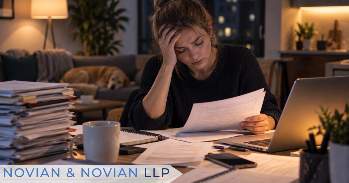 Employee reviewing workplace documents for a hostile work environment claim