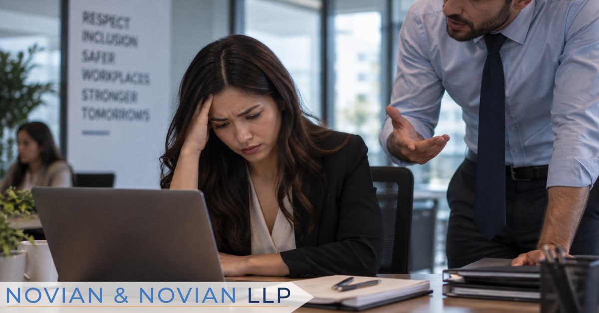 Employee experiencing workplace harassment in an office setting