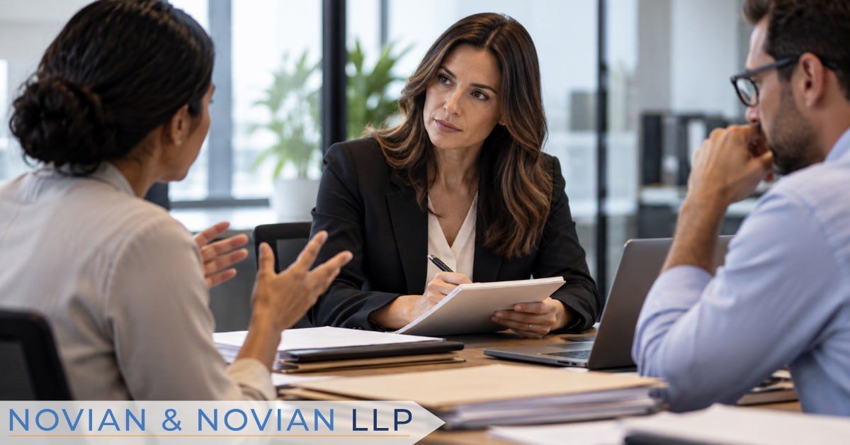 Attorney documenting a workplace investigation with business clients